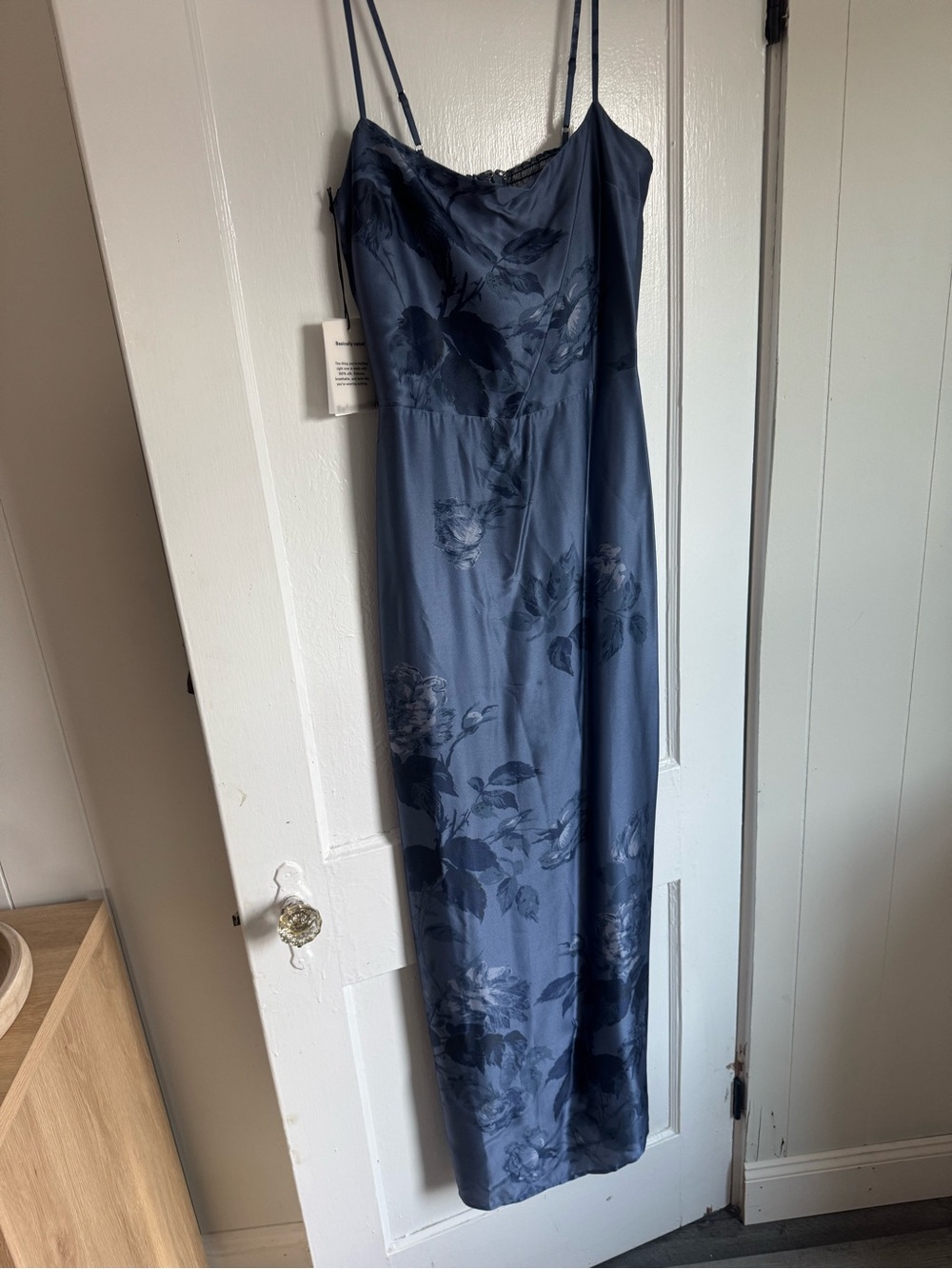 Reformation Navy Blue Floral Satin Maxi Dress - Picture 5 of 12